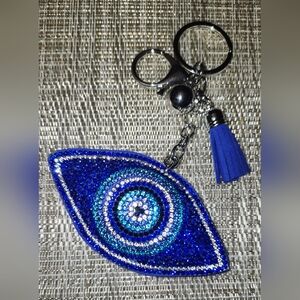 Sapphire Blue Evil Eye Keychain with Tassel
